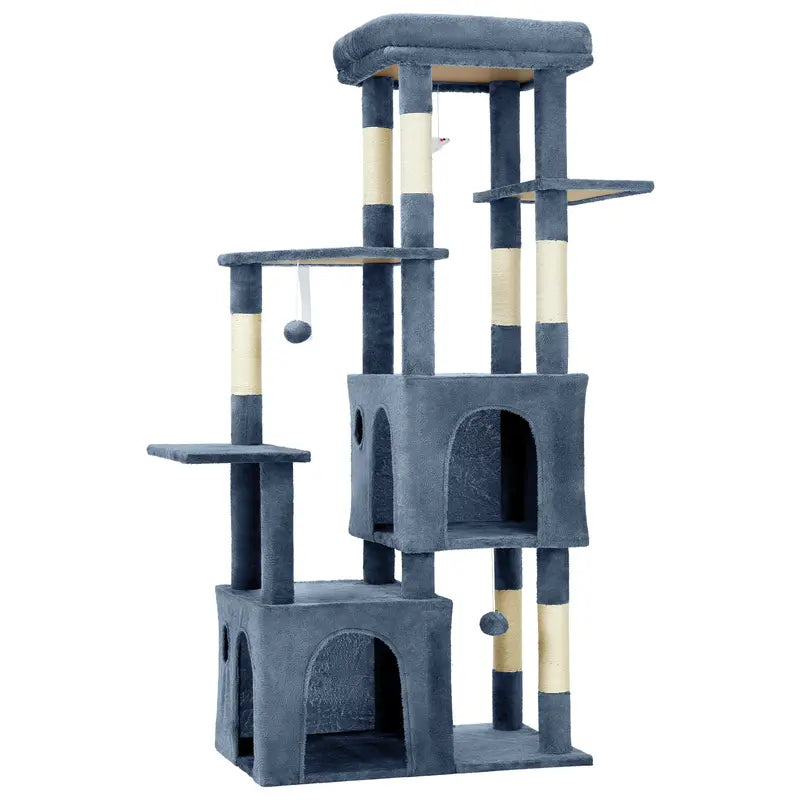 61-Inch Heavy-Duty Multi-Level Cat Tree Tower for Large Breeds - Featuring Jumbo Perch, Dual Spacious Condos, Durable Natural Sisal Scratching Posts, Hanging Toys, and Stable Playground - Stylish Home Decor in Green, Beige, and Pink