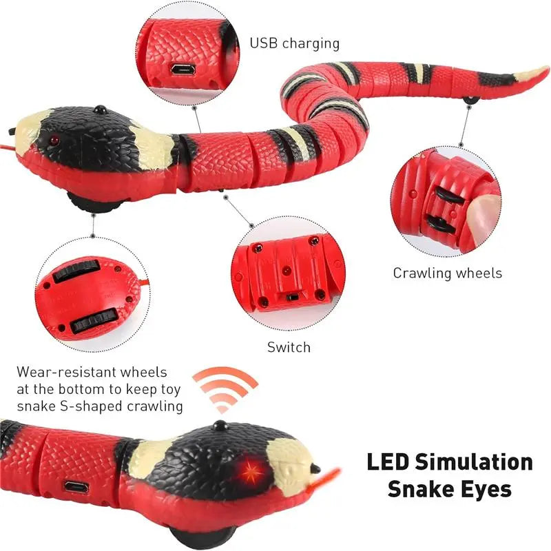 USB Rechargeable Smart Sensor Snake Cat Toy - Obstacle-Avoidance, No Remote Control, Charge before Use, 1 X USB Charging Cable, Halloween Prank Prop, Great Gift for Indoor Cats & Children