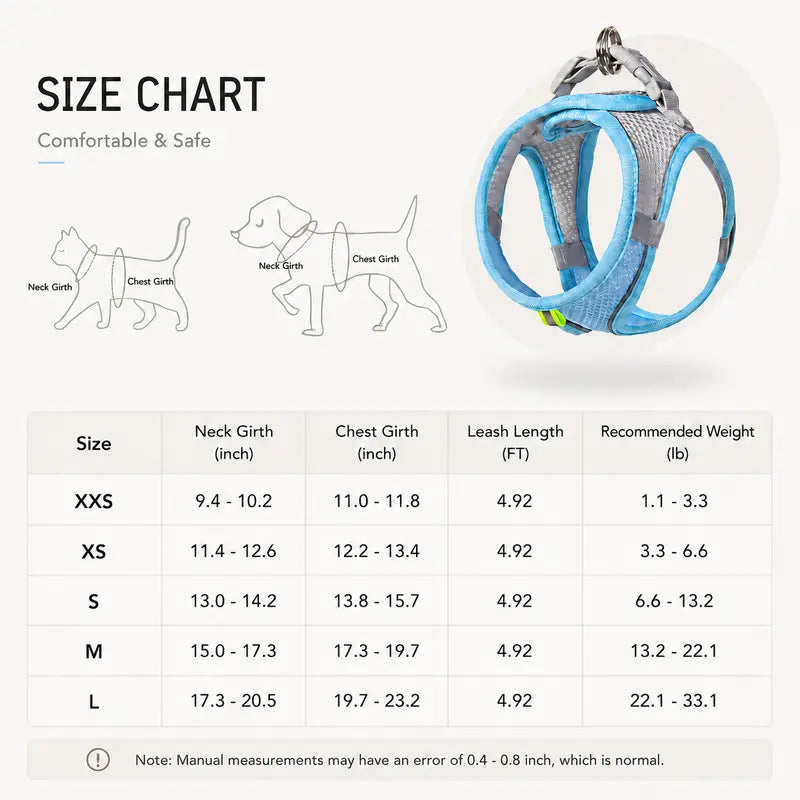 Breathable Mesh Dog and Cat Harness with Leash Set - No-Pull, Escape-Proof Vest with Reflective Strip for Small to Medium Pets - Adjustable Soft Padded Design for Walking and Training