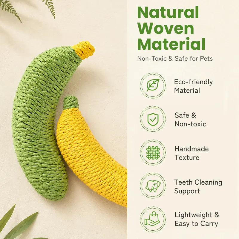 Sisal Banana Interactive Cat Toy - Compact 40g Chew and Scratch Toy for Indoor Play (Yellow/Green)