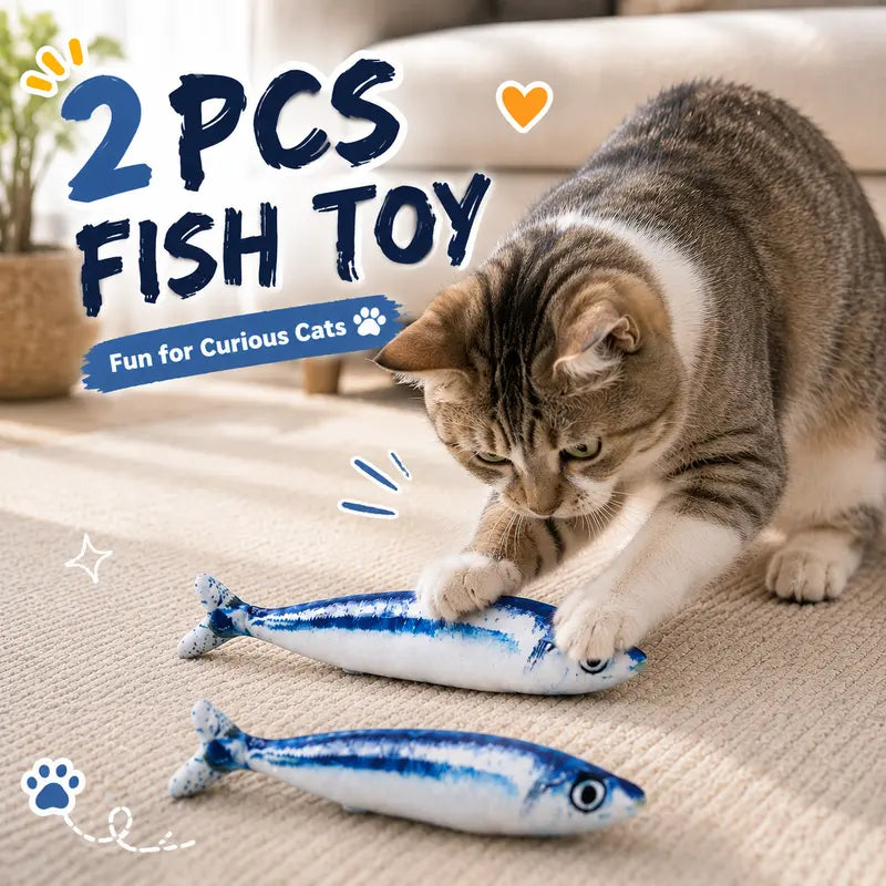 Set of 2 Catnip-Infused Plush Fish Toys, Realistic Design for Kittens, Soft Kicker Toys Measuring 7.9 Inches