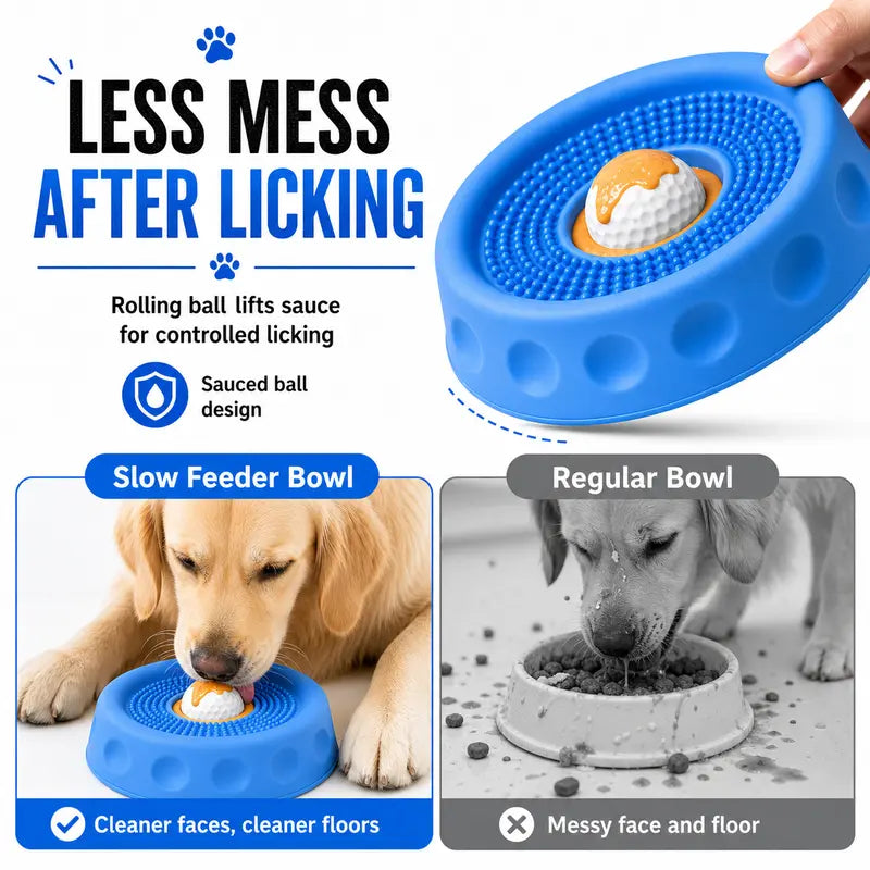 Professional Dog Food Slow Feeder Bowl - Versatile No-Mess Liquid Bowl with Lick Mat Ball, 8 Durable Suction Cups, Dishwasher Safe for Enhanced Dog Enrichment and Controlled Eating