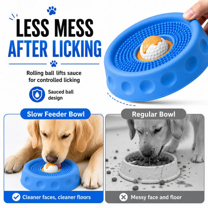 Professional Dog Food Slow Feeder Bowl - Versatile No-Mess Liquid Bowl with Lick Mat Ball, 8 Durable Suction Cups, Dishwasher Safe for Enhanced Dog Enrichment and Controlled Eating