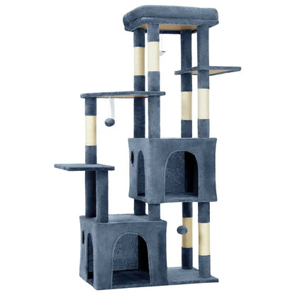 61-Inch Heavy-Duty Multi-Level Cat Tree Tower for Large Breeds - Featuring Jumbo Perch, Dual Spacious Condos, Durable Natural Sisal Scratching Posts, Hanging Toys, and Stable Playground - Stylish Home Decor in Green, Beige, and Pink