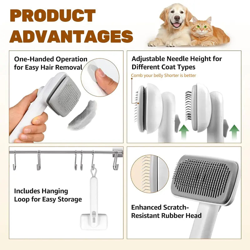 Self-Cleaning Deshedding Slicker Comb for Dogs and Cats - One-Click Release Grooming Brush for Effective Shed Control and Easy Maintenance