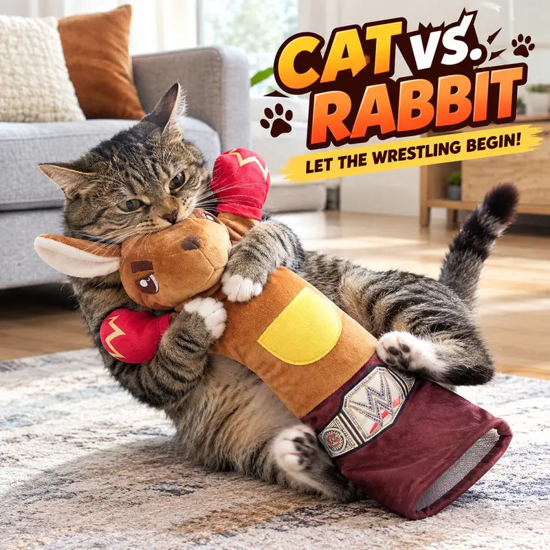 24.8" Interactive Plush Cat Wrestling Toy - Bunny Kick Puppet for Engaging Indoor Play and Active Grabbing