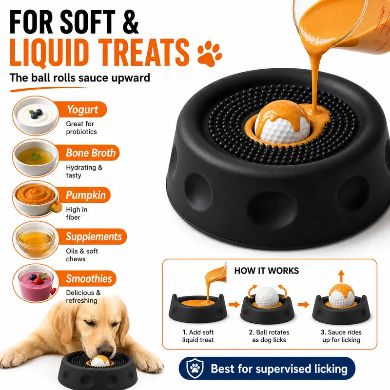 Professional Dog Food Slow Feeder Bowl - Versatile No-Mess Liquid Bowl with Lick Mat Ball, 8 Durable Suction Cups, Dishwasher Safe for Enhanced Dog Enrichment and Controlled Eating
