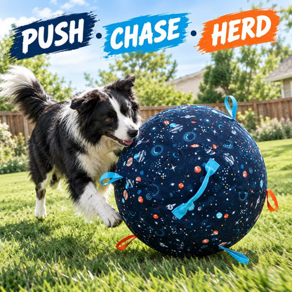 Interactive Giant Herding Ball for Dogs - 18" & 22" Outdoor Exercise Toy with Grab Loops for Medium and Large Breeds