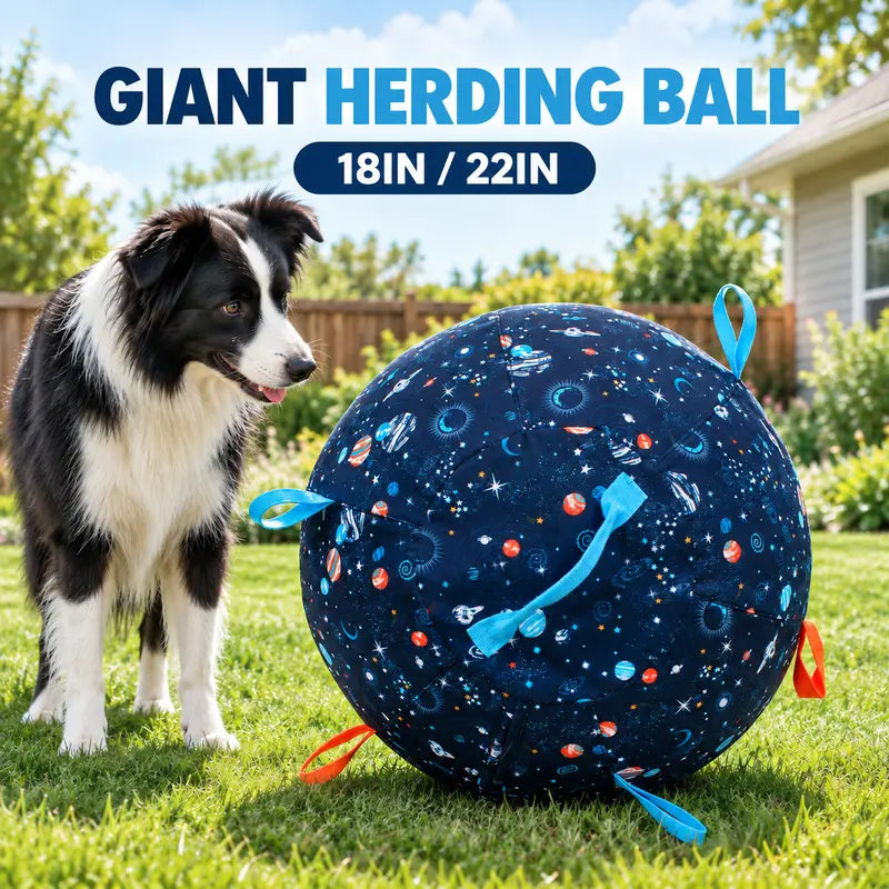 Interactive Giant Herding Ball for Dogs - 18" & 22" Outdoor Exercise Toy with Grab Loops for Medium and Large Breeds