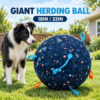 Interactive Giant Herding Ball for Dogs - 18" & 22" Outdoor Exercise Toy with Grab Loops for Medium and Large Breeds