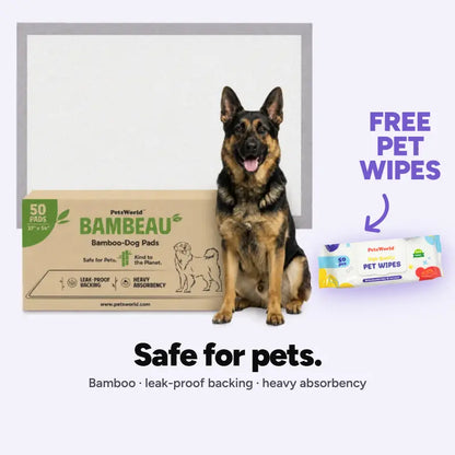 Bambeau Premium Eco-Friendly Bamboo Dog Pads, 3XL (37x54 Inch), 25 Count - Extra Large Unbleached, Chlorine-Free Potty Pads with Leak-Proof Backing and Natural Odor Control