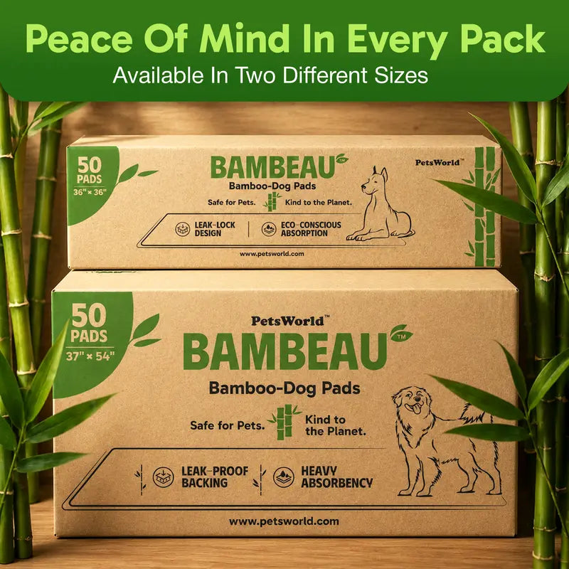 Bambeau Premium Eco-Friendly Bamboo Dog Pads, 3XL (37x54 Inch), 25 Count - Extra Large Unbleached, Chlorine-Free Potty Pads with Leak-Proof Backing and Natural Odor Control