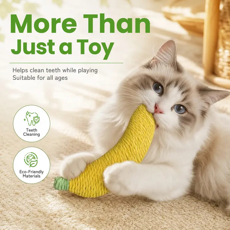 Sisal Banana Interactive Cat Toy - Compact 40g Chew and Scratch Toy for Indoor Play (Yellow/Green)