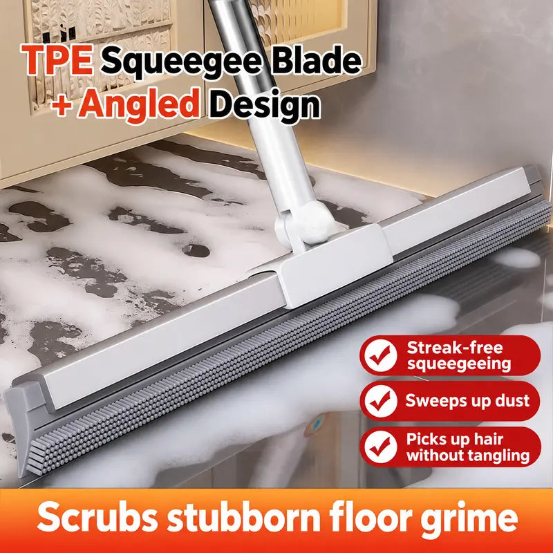 Pet Hair Remover Broom 2-In-1, Rubber Squeegee Broom with 6-Row Bristles, Handheld Carpet Rake for Dog Cat Hair on Carpet Sofa Rug, Water Sweeper for Tile Floor Glass, 16 Inch,Brush,Double-Sided,
