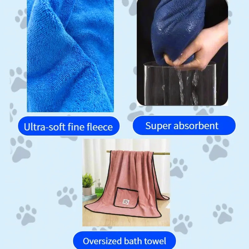 Extra Large Universal Pet Grooming Bath Towel - 51*27.55 Inches, 51" Full Coverage 51×27.55" Wrap for Puppies, Dense Plush Fibers, Ultra-Fine Soft Bristle Glide, Moisture-Trap, Instant Dry, Fade-Fray Resistant, Gentle on Skin