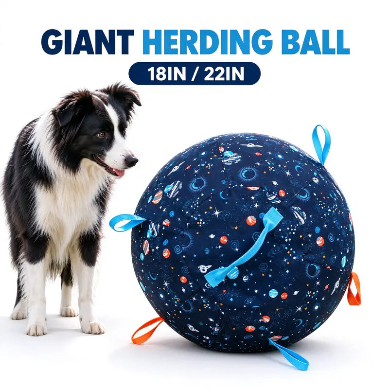 Interactive Giant Herding Ball for Dogs - 18" & 22" Outdoor Exercise Toy with Grab Loops for Medium and Large Breeds
