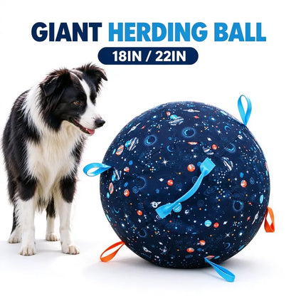 Interactive Giant Herding Ball for Dogs - 18" & 22" Outdoor Exercise Toy with Grab Loops for Medium and Large Breeds