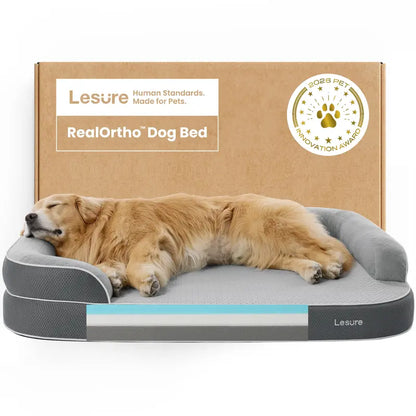 Lesure Realortho Orthopedic Dog Bed for Large and Senior Dogs - 3-Layer Premium Memory Foam with Joint Protection, Waterproof Washable Cover, Ideal for Deep Sleep and Comfort