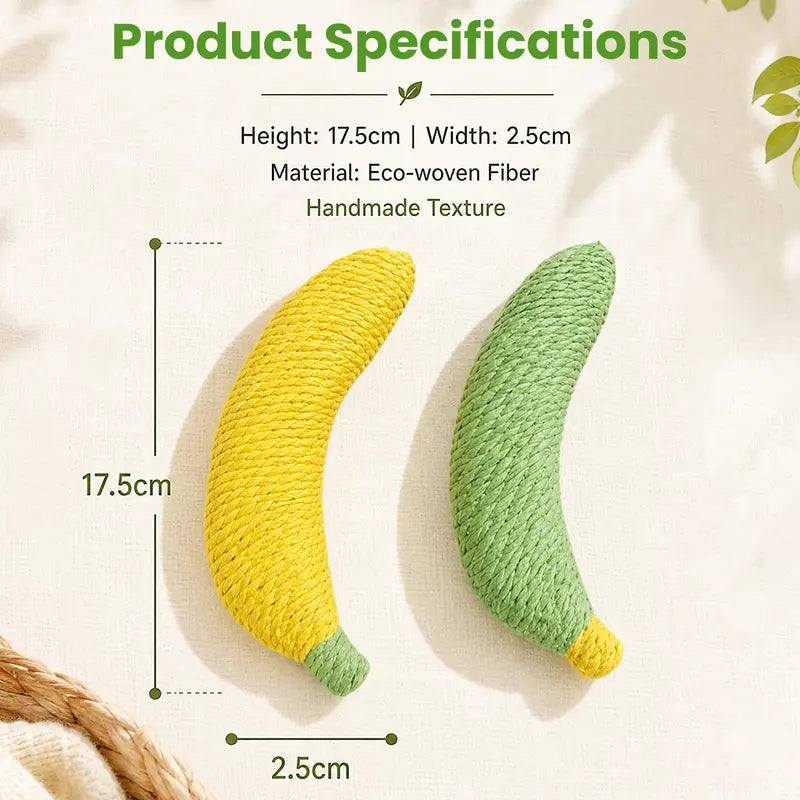 Sisal Banana Interactive Cat Toy - Compact 40g Chew and Scratch Toy for Indoor Play (Yellow/Green)