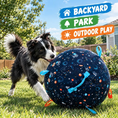 Interactive Giant Herding Ball for Dogs - 18" & 22" Outdoor Exercise Toy with Grab Loops for Medium and Large Breeds
