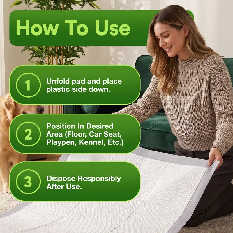 Bambeau Premium Eco-Friendly Bamboo Dog Pads, 3XL (37x54 Inch), 25 Count - Extra Large Unbleached, Chlorine-Free Potty Pads with Leak-Proof Backing and Natural Odor Control