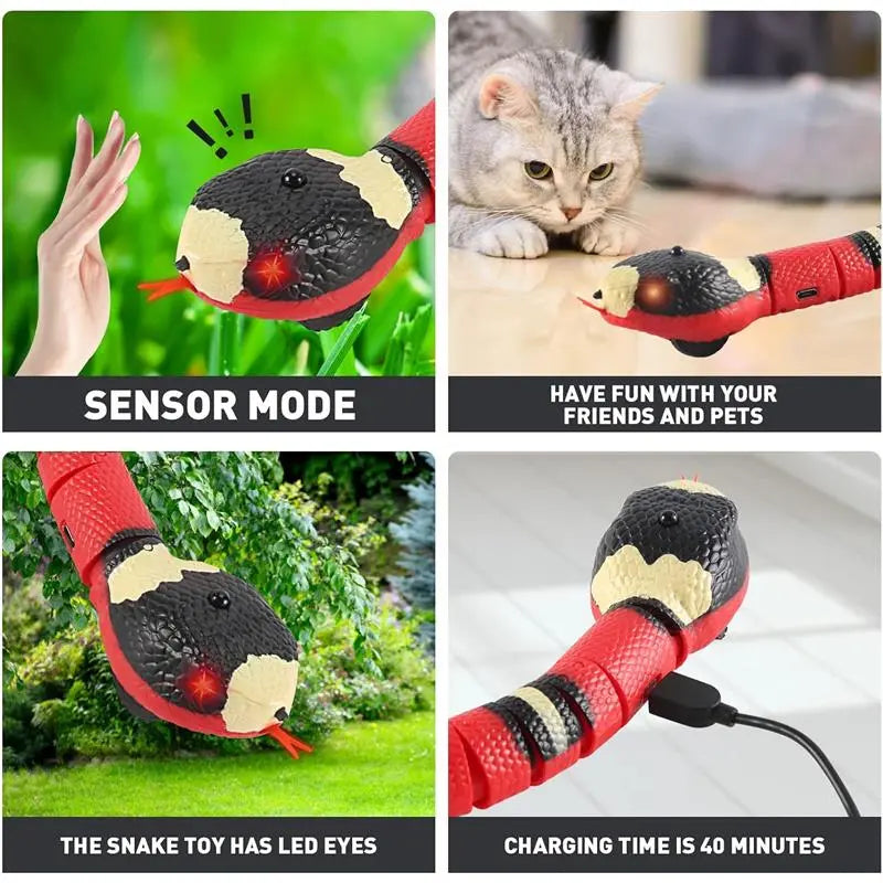 USB Rechargeable Smart Sensor Snake Cat Toy - Obstacle-Avoidance, No Remote Control, Charge before Use, 1 X USB Charging Cable, Halloween Prank Prop, Great Gift for Indoor Cats & Children