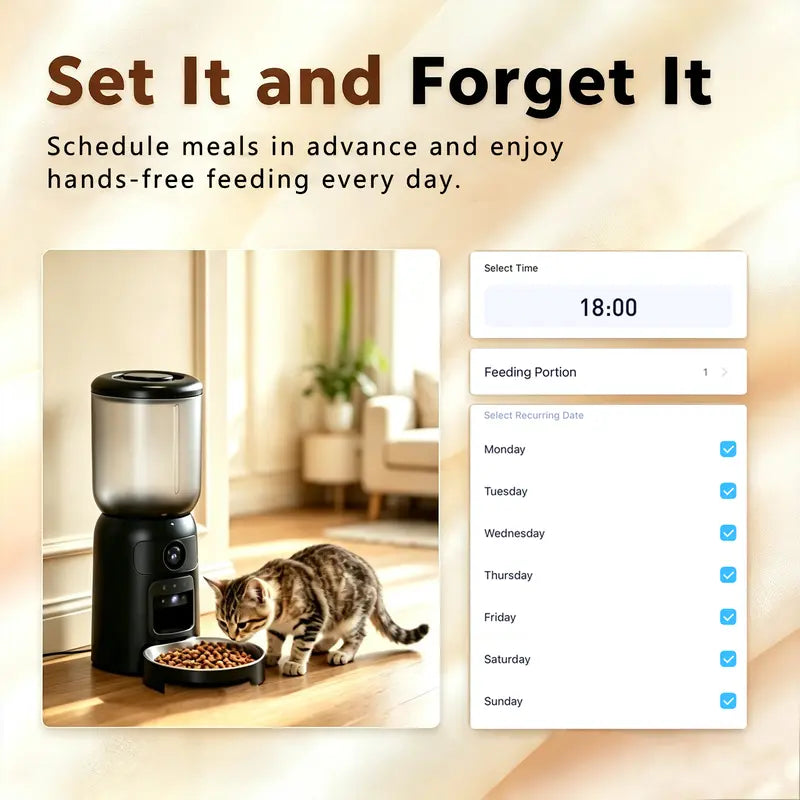 Taleboss Smart Automatic Cat Feeder with Camera, 5L Capacity, Laser Toy, 1080P HD Video, App Control, Night Vision, Dual Band WiFi, and Two-Way Audio