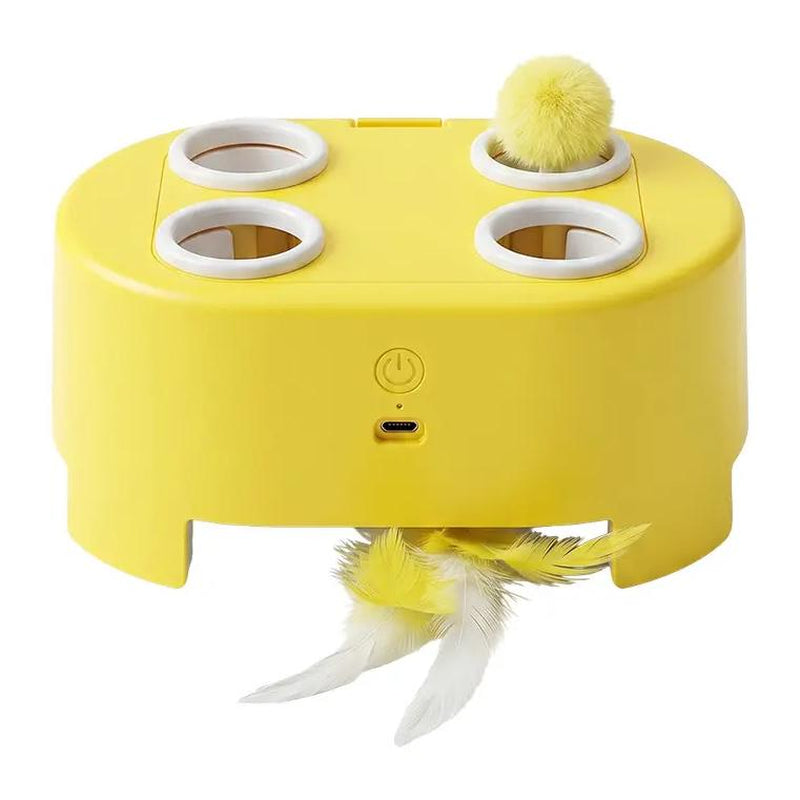 2-in-1 Interactive Cat Hunting Toy with Pop-Up Mice and Rotating Feather - USB-C Rechargeable to Alleviate Indoor Boredom for Cats
