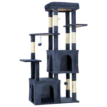 61-Inch Heavy-Duty Multi-Level Cat Tree Tower for Large Breeds - Featuring Jumbo Perch, Dual Spacious Condos, Durable Natural Sisal Scratching Posts, Hanging Toys, and Stable Playground - Stylish Home Decor in Green, Beige, and Pink