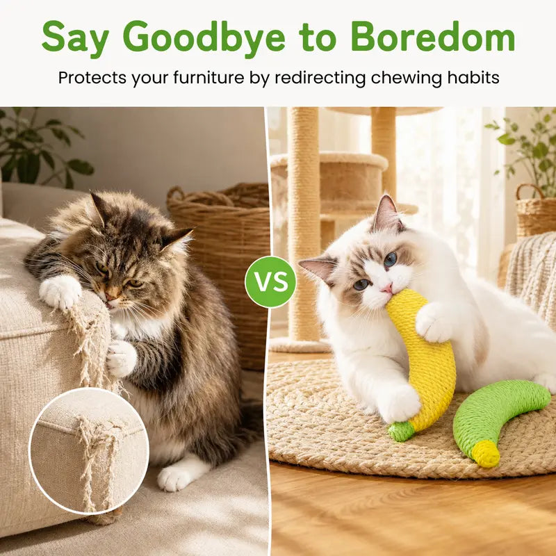 Sisal Banana Interactive Cat Toy - Compact 40g Chew and Scratch Toy for Indoor Play (Yellow/Green)