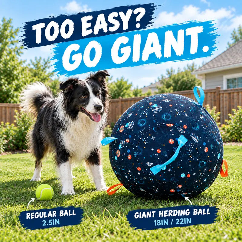 Interactive Giant Herding Ball for Dogs - 18" & 22" Outdoor Exercise Toy with Grab Loops for Medium and Large Breeds
