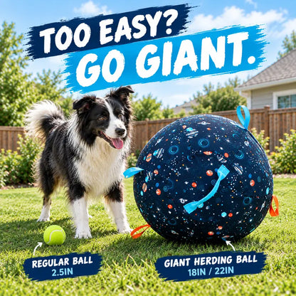 Interactive Giant Herding Ball for Dogs - 18" & 22" Outdoor Exercise Toy with Grab Loops for Medium and Large Breeds