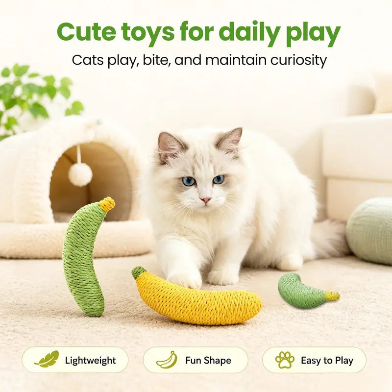 Sisal Banana Interactive Cat Toy - Compact 40g Chew and Scratch Toy for Indoor Play (Yellow/Green)
