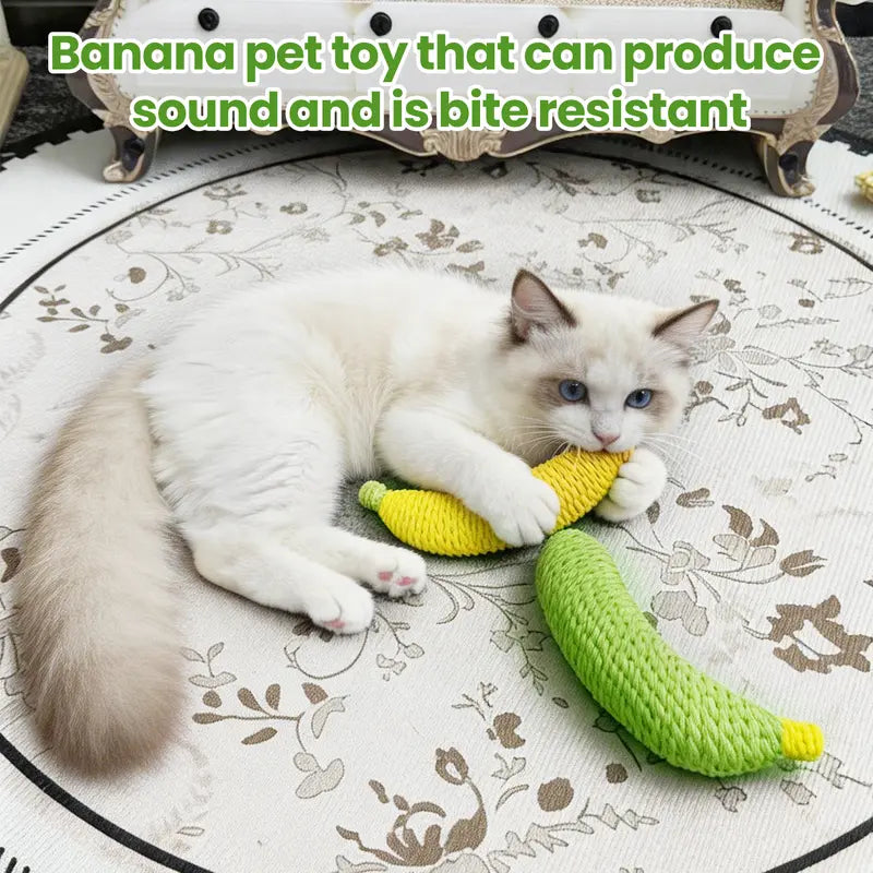 Sisal Banana Interactive Cat Toy - Compact 40g Chew and Scratch Toy for Indoor Play (Yellow/Green)