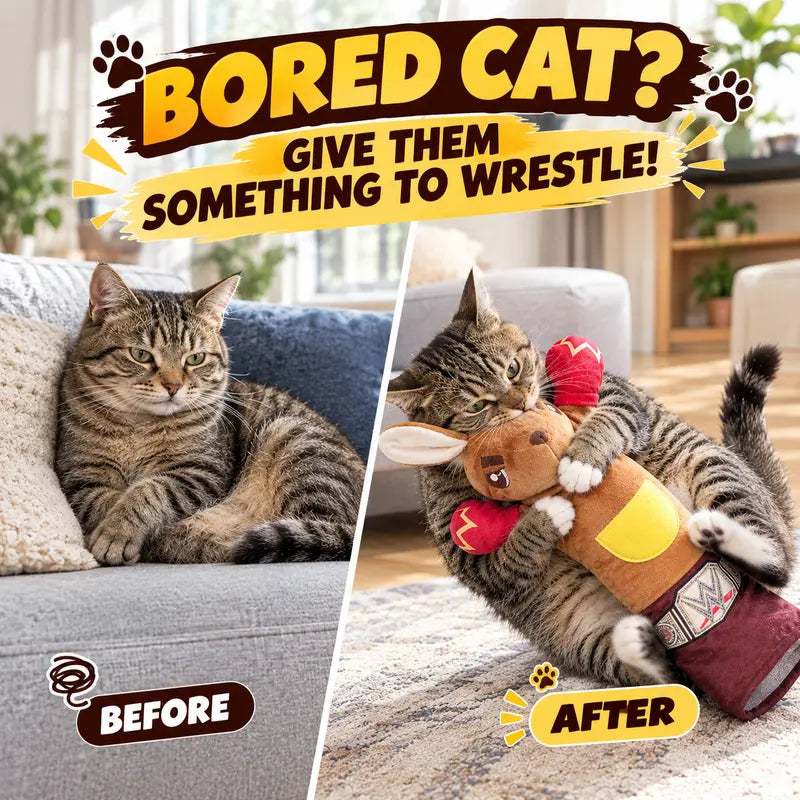 24.8" Interactive Plush Cat Wrestling Toy - Bunny Kick Puppet for Engaging Indoor Play and Active Grabbing