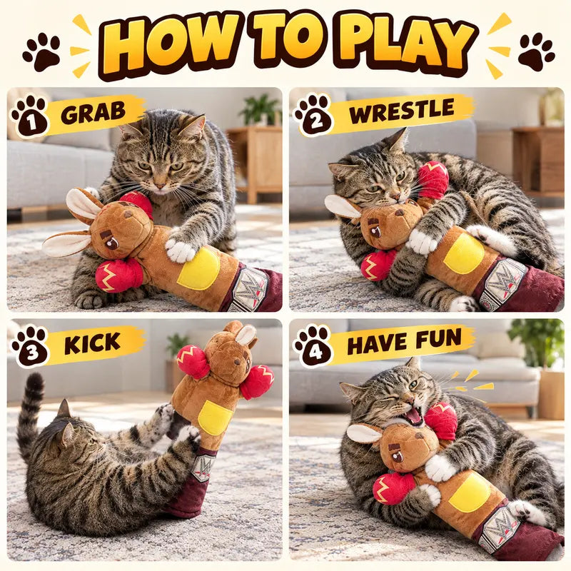24.8" Interactive Plush Cat Wrestling Toy - Bunny Kick Puppet for Engaging Indoor Play and Active Grabbing