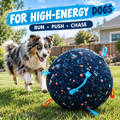 Interactive Giant Herding Ball for Dogs - 18" & 22" Outdoor Exercise Toy with Grab Loops for Medium and Large Breeds