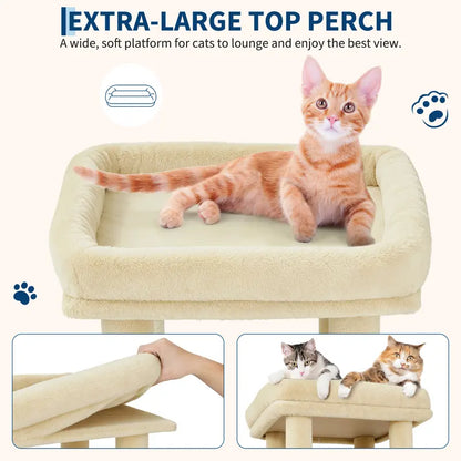61-Inch Heavy-Duty Multi-Level Cat Tree Tower for Large Breeds - Featuring Jumbo Perch, Dual Spacious Condos, Durable Natural Sisal Scratching Posts, Hanging Toys, and Stable Playground - Stylish Home Decor in Green, Beige, and Pink