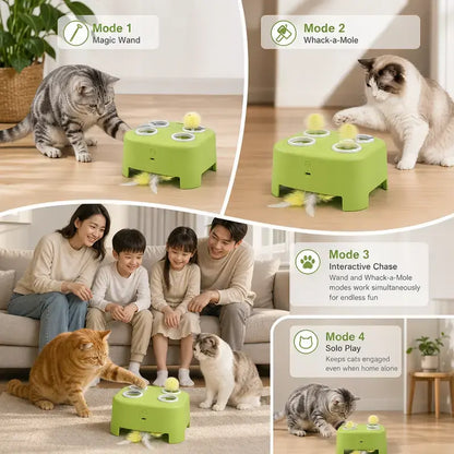 2-in-1 Interactive Cat Hunting Toy with Pop-Up Mice and Rotating Feather - USB-C Rechargeable to Alleviate Indoor Boredom for Cats