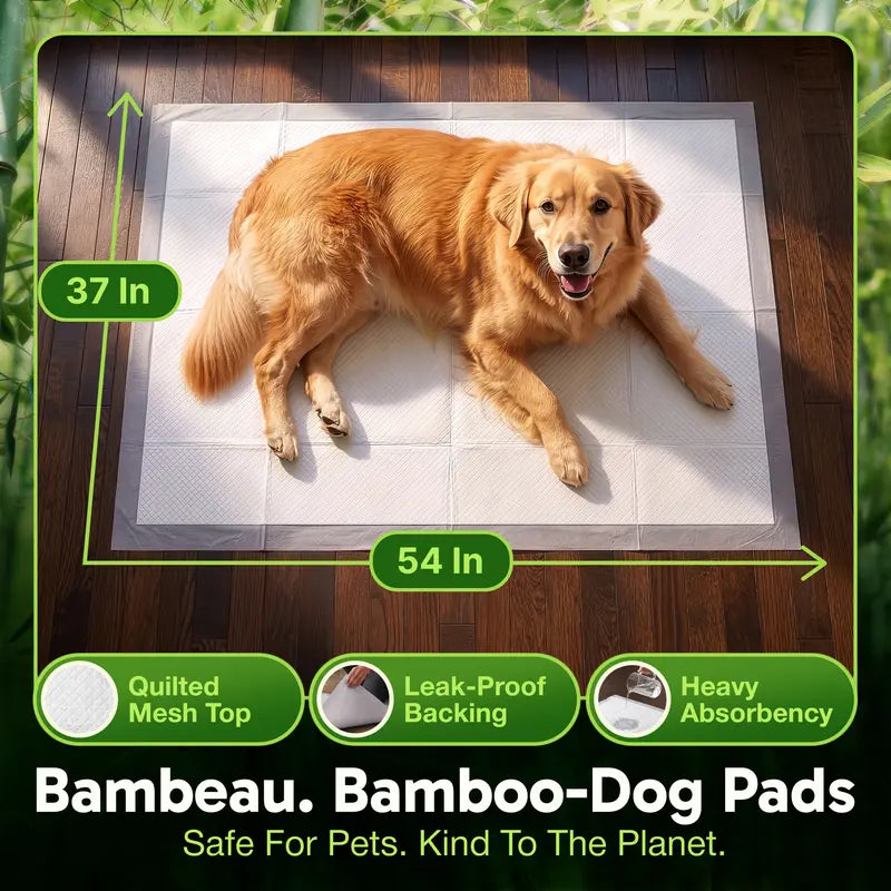Bambeau Premium Eco-Friendly Bamboo Dog Pads, 3XL (37x54 Inch), 25 Count - Extra Large Unbleached, Chlorine-Free Potty Pads with Leak-Proof Backing and Natural Odor Control