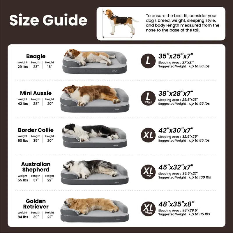 Lesure Realortho Orthopedic Dog Bed for Large and Senior Dogs - 3-Layer Premium Memory Foam with Joint Protection, Waterproof Washable Cover, Ideal for Deep Sleep and Comfort