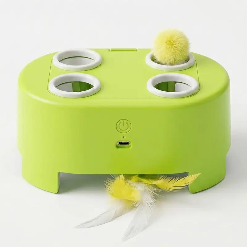 2-in-1 Interactive Cat Hunting Toy with Pop-Up Mice and Rotating Feather - USB-C Rechargeable to Alleviate Indoor Boredom for Cats