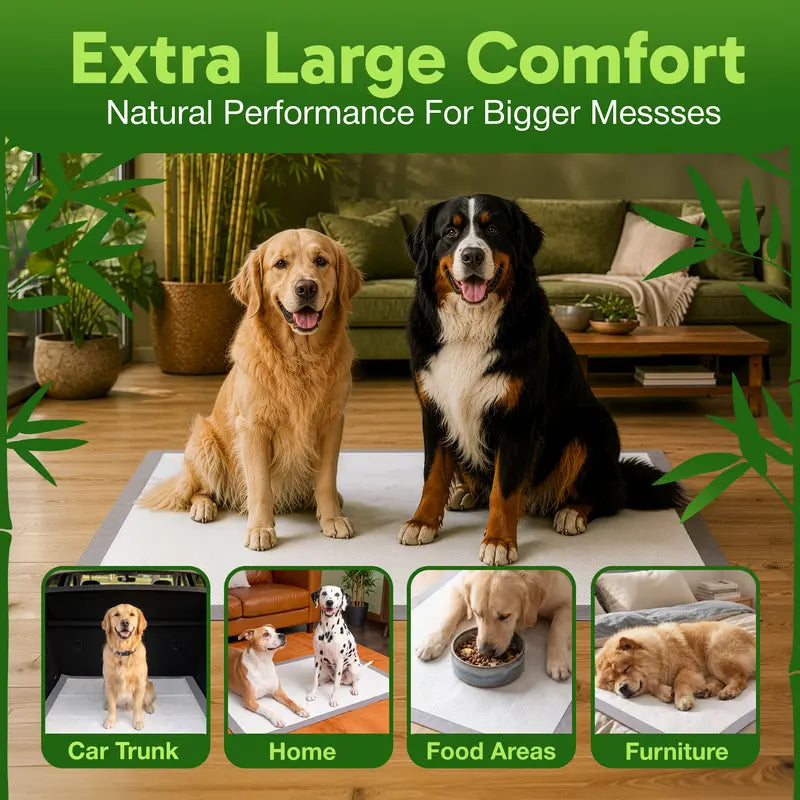 Bambeau Premium Eco-Friendly Bamboo Dog Pads, 3XL (37x54 Inch), 25 Count - Extra Large Unbleached, Chlorine-Free Potty Pads with Leak-Proof Backing and Natural Odor Control