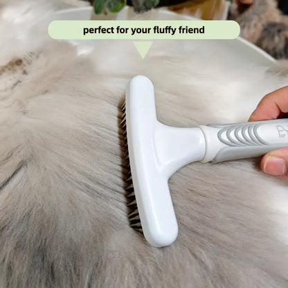 Professional Pet Deshedding Slicker Brush with Ergonomic Rubber Handle - Stainless Steel and Rubber Grooming Tool for Dogs and Cats, Effectively Detangles Fur and Removes Loose Hair, Suitable for All Coat Lengths, Includes Moisturizing Deodorizing Features